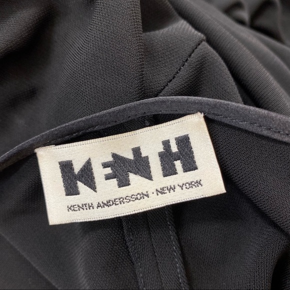 VTG Kenth Andersson Black Deep V Tie Front Long Sleeve Fitted Maxi Dress - Picture 8 of 9